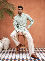 Linen Blend Solid Short Kurta ( 65SK 5613Green )