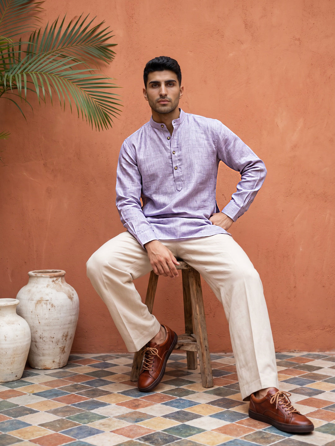 DesiQlo Men Solid Kurta Only - Purple