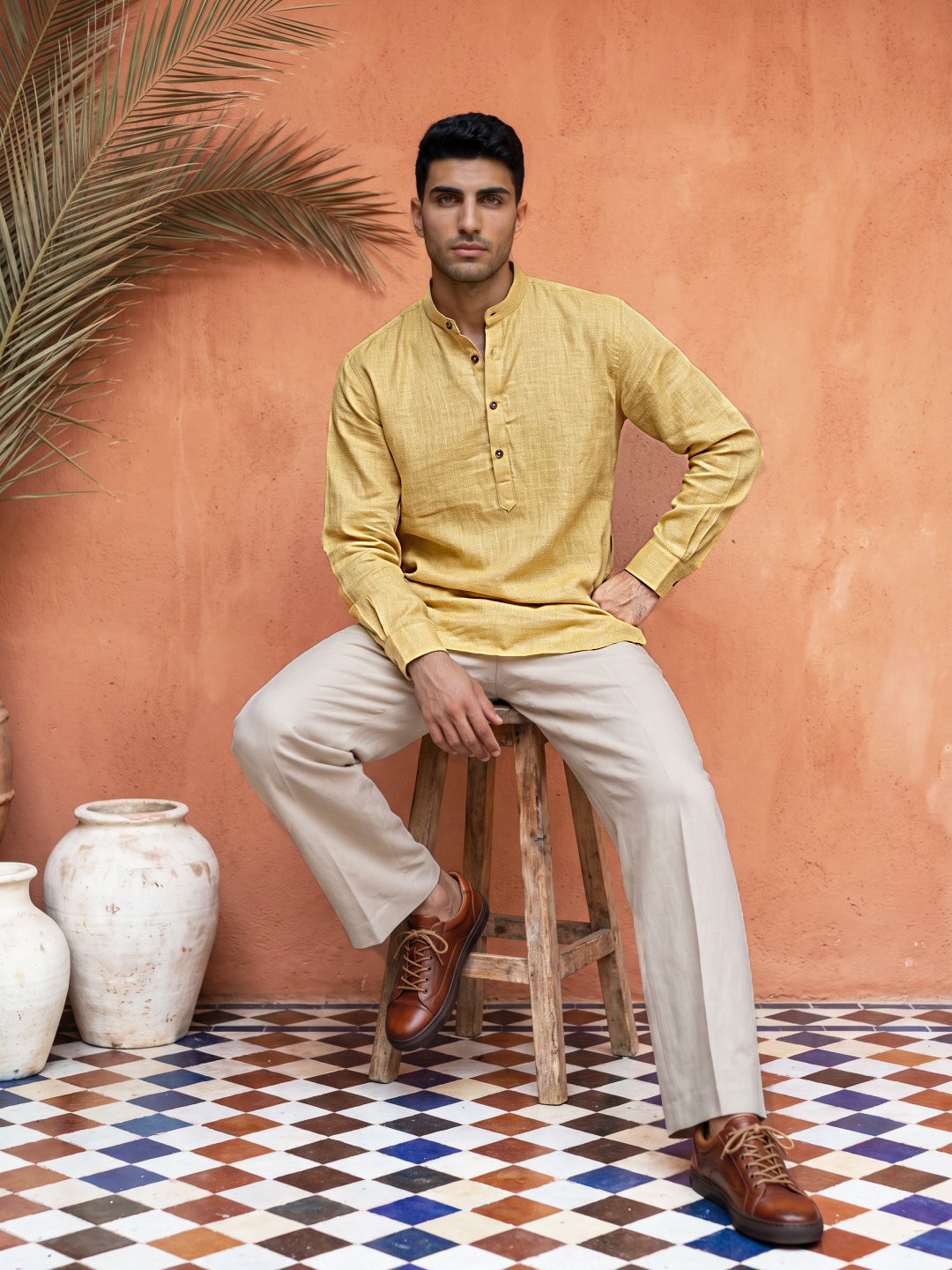 DesiQlo Men Solid Kurta Only - Yellow