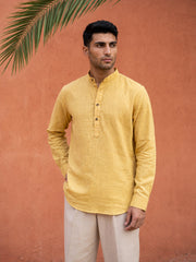 Linen Blend Solid Short Kurta ( 65SK 5613Yellow )