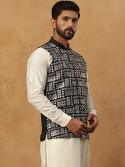 Men’s Silk Blend Embroidered Nehru Jacket (65WC 4150 Black )