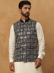 Men’s Silk Blend Embroidered Nehru Jacket (65WC 4150 Black )