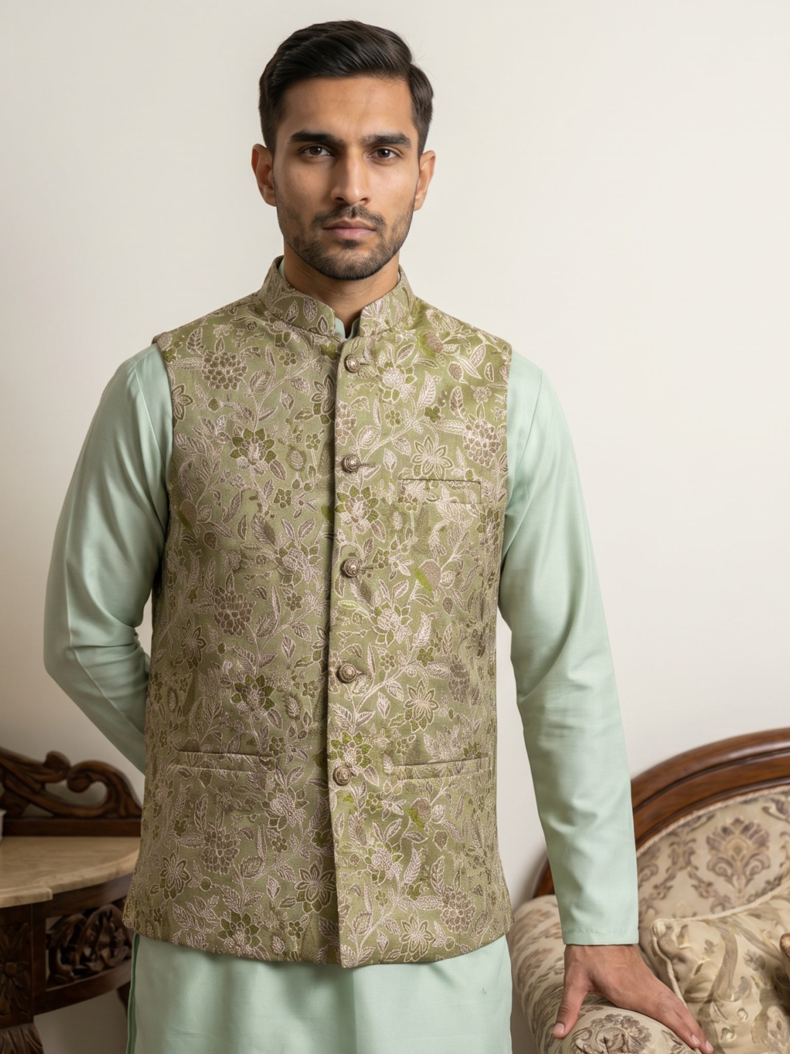 DesiQlo Men Woven Design Nehru Jacket and Kurta Pyjama  - 65WC_4155Pis