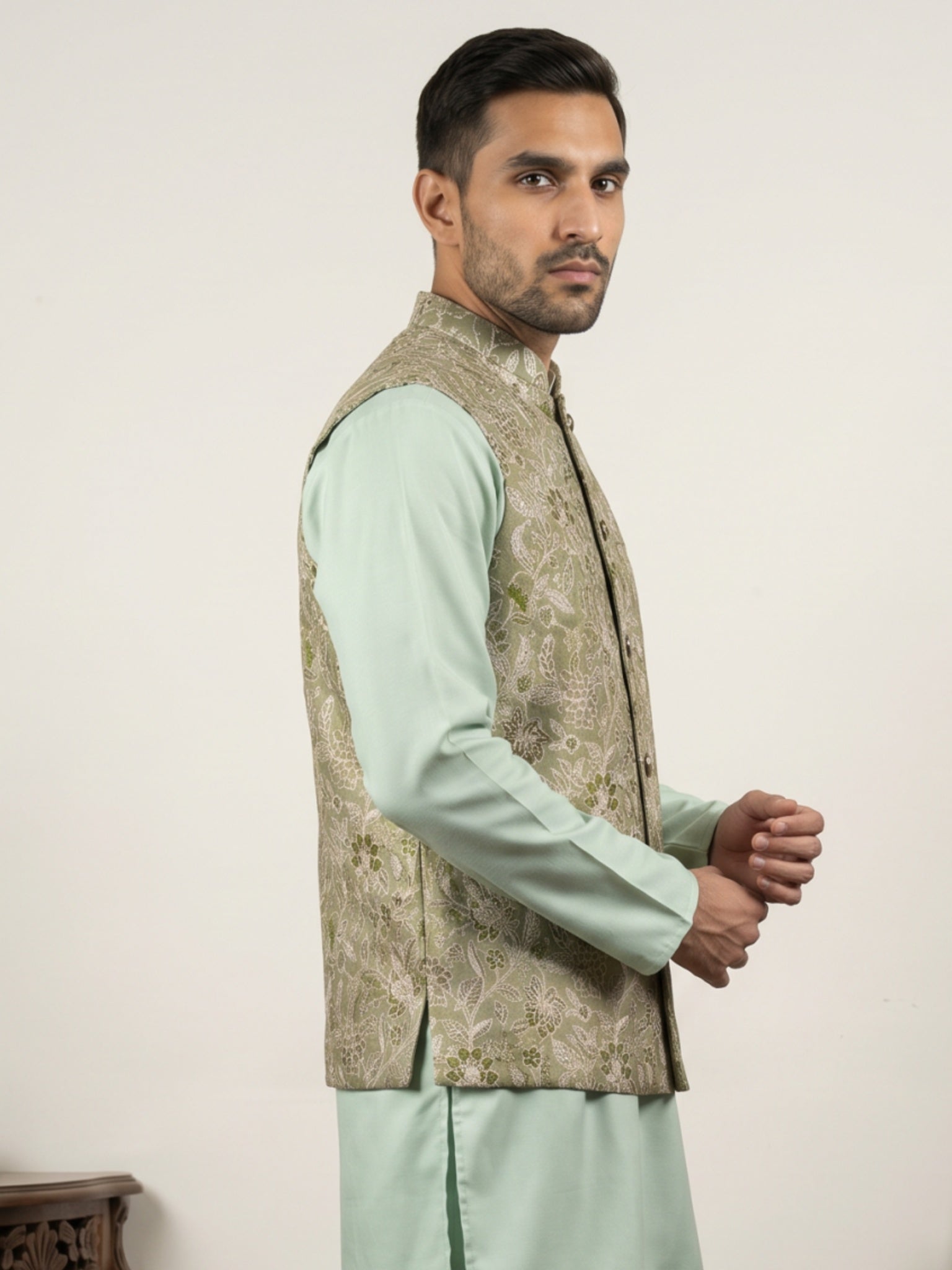 DesiQlo Men Woven Design Nehru Jacket and Kurta Pyjama  - 65WC_4155Pis