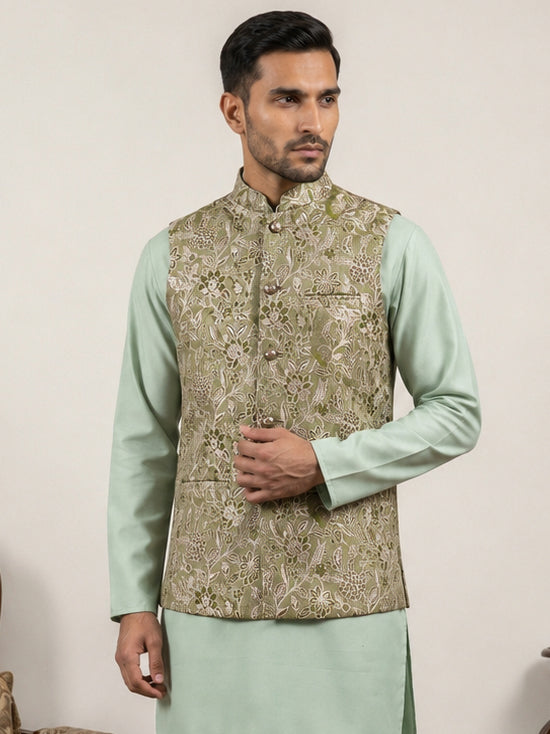 DesiQlo Men Woven Design Nehru Jacket and Kurta Pyjama  - 65WC_4155Pis