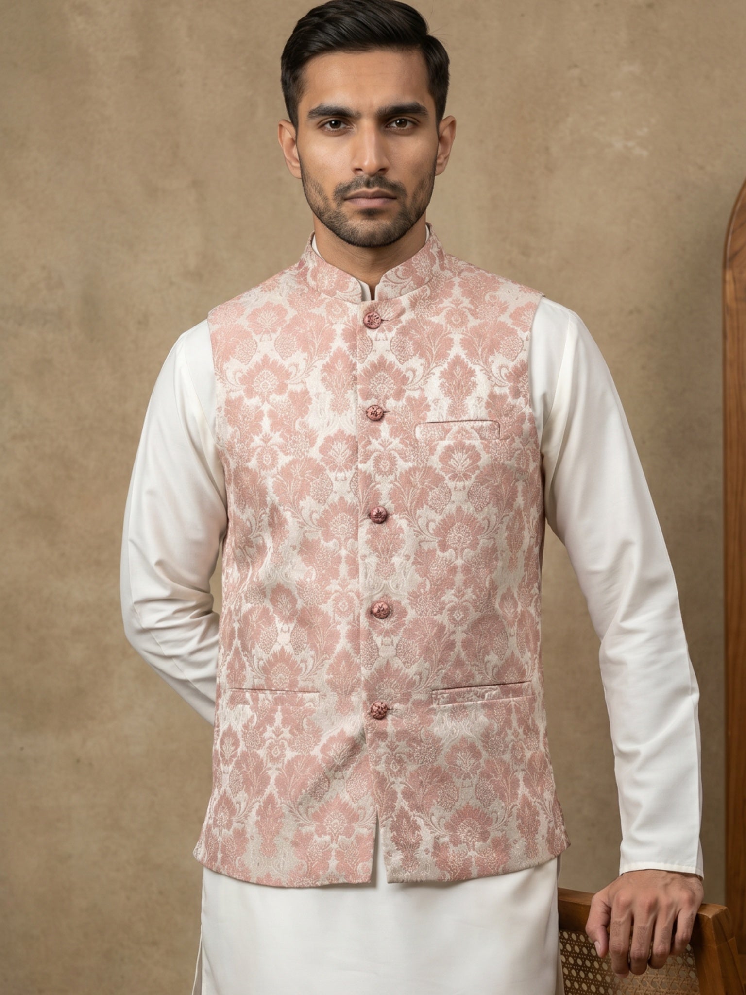 DesiQlo Men Woven Design Nehru Jacket and Kurta Pyjama  - 65WC_4156Pea