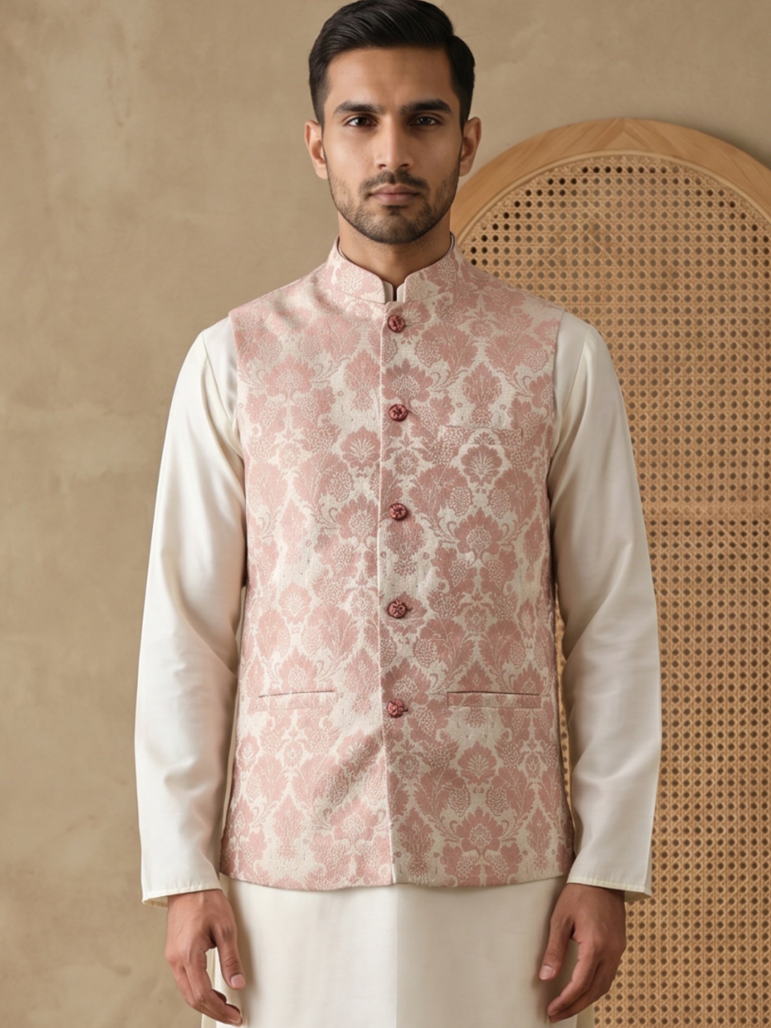 DesiQlo Men Woven Design Nehru Jacket and Kurta Pyjama  - 65WC_4156Pea