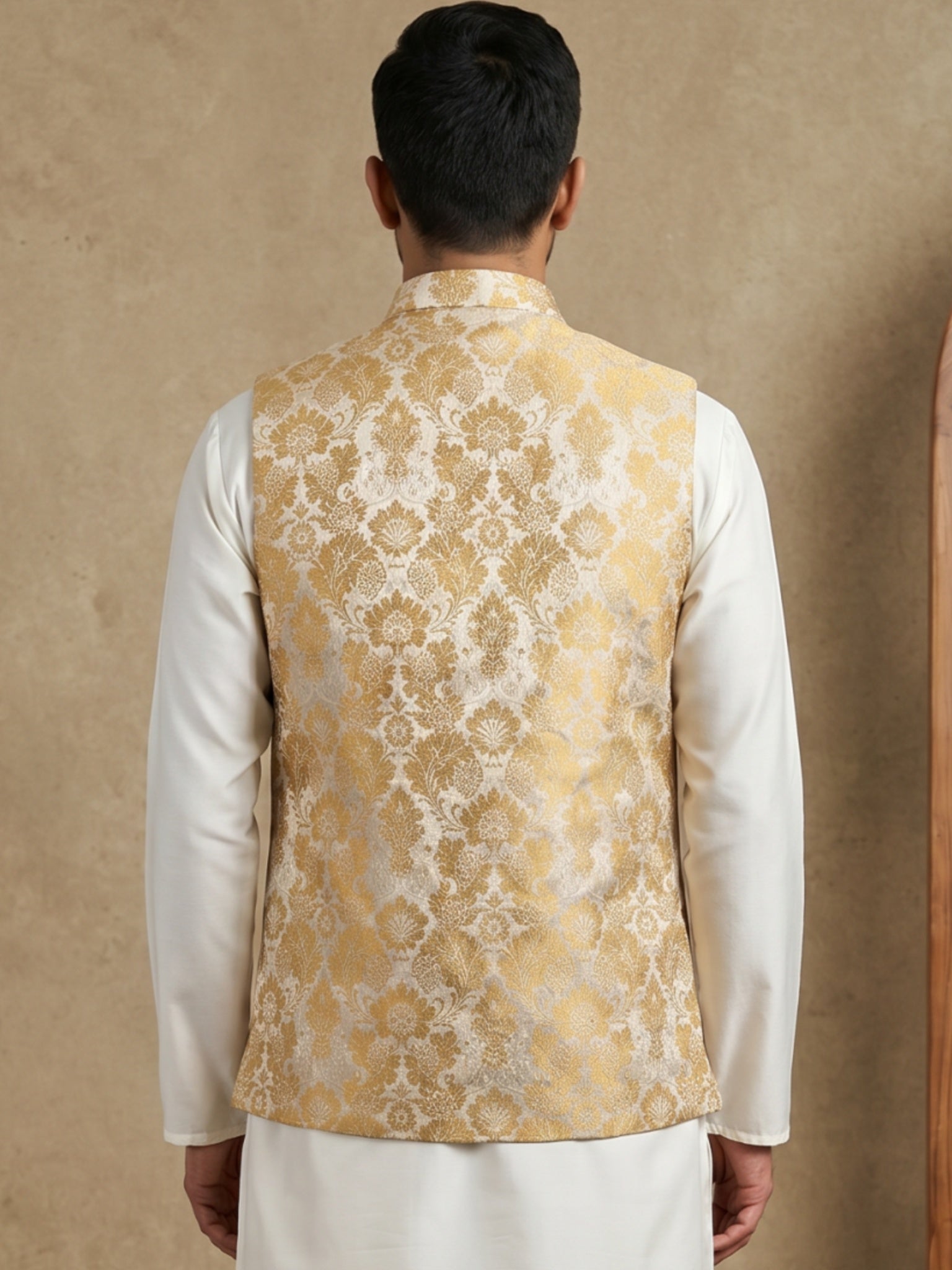 DesiQlo Men Woven Design Nehru Jacket and Kurta Pyjama  - 65WC_4156Yel