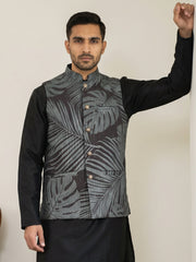 Cotton Blend Botanical Print Nehru Jacket ( 65WC 4158Grey )