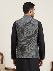 Cotton Blend Botanical Print Nehru Jacket ( 65WC 4158Grey )