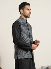 Cotton Blend Botanical Print Nehru Jacket ( 65WC 4158Grey )