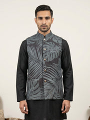 Cotton Blend Botanical Print Nehru Jacket ( 65WC 4158Grey )