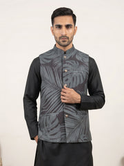 Cotton Blend Botanical Print Nehru Jacket ( 65WC 4158Grey )