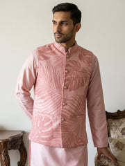 Cotton Blend Botanical Print Nehru Jacket ( 65WC 4158Peach )