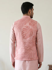 Cotton Blend Botanical Print Nehru Jacket ( 65WC 4158Peach )