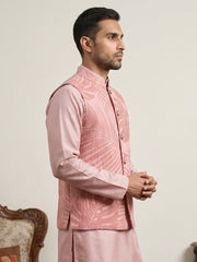 Cotton Blend Botanical Print Nehru Jacket ( 65WC 4158Peach )