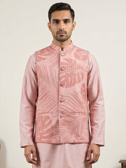 Cotton Blend Botanical Print Nehru Jacket ( 65WC 4158Peach )