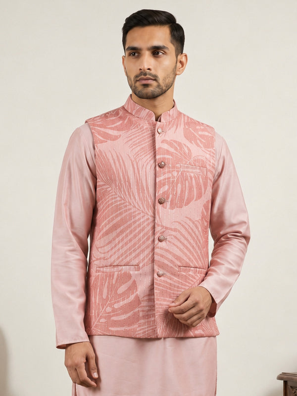 DesiQlo Men Printed Nehru Jacket and Kurta Pyjama Set - Orange