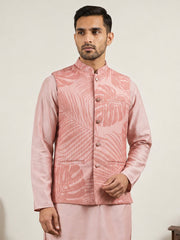 Cotton Blend Botanical Print Nehru Jacket ( 65WC 4158Peach )