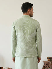Cotton Blend Botanical Print Nehru Jacket ( 65WC 4158Pista )