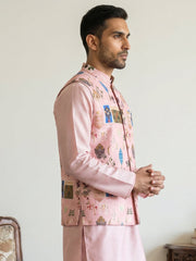 Cotton Blend Multicoloured Print Nehru Jacket ( 65WC 4159Peach )