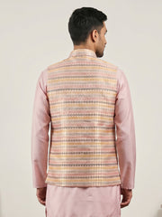 Cotton Blend Traditional Woven Nehru Jacket ( 65WC 4161Peach )