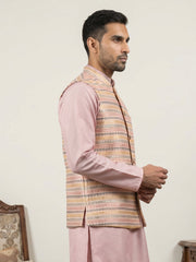 Cotton Blend Traditional Woven Nehru Jacket ( 65WC 4161Peach )