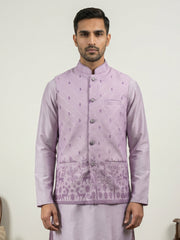 Men's Ethnic Printed Cotton Blend Nehru Jacket ( 65WC 4162Purple )