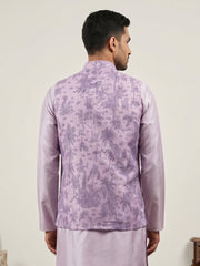 Men's Tropical Printed Cotton Blend Nehru Jacket ( 65WC 4163Purple )
