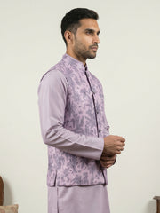 Men's Tropical Printed Cotton Blend Nehru Jacket ( 65WC 4163Purple )