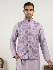 Men's Tropical Printed Cotton Blend Nehru Jacket ( 65WC 4163Purple )