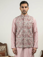 Men Paisley Embroidered Cotton Blend Nehru Jacket ( JOWC 4164Peach )