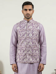 Men Floral Embroidered Cotton Blend Nehru Jacket ( 65WC 4165Purple )