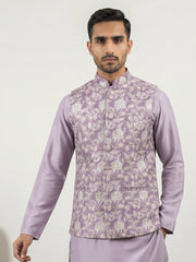 Men Floral Embroidered Cotton Blend Nehru Jacket ( 65WC 4165Purple )