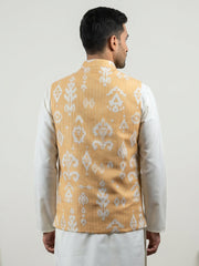 Men Ikat Printed Cotton Blend Nehru Jacket ( 65WC 4166Yellow )
