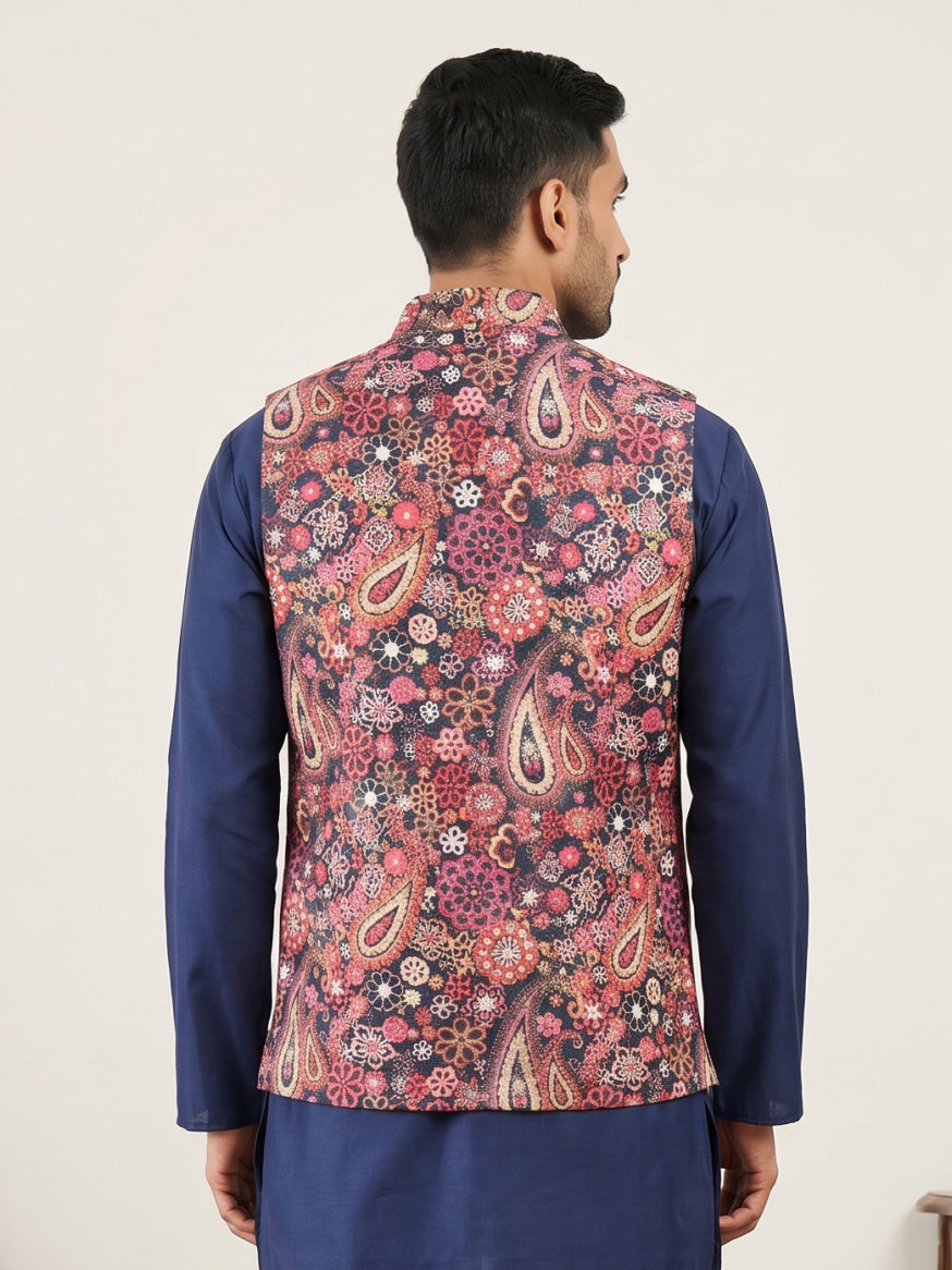 DesiQlo Men Printed Nehru Jacket and Kurta Pyjama Set...