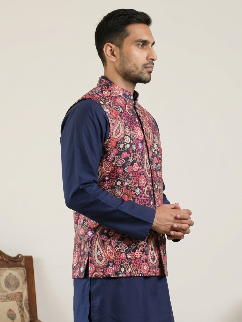 DesiQlo Men Printed Nehru Jacket and Kurta Pyjama Set...