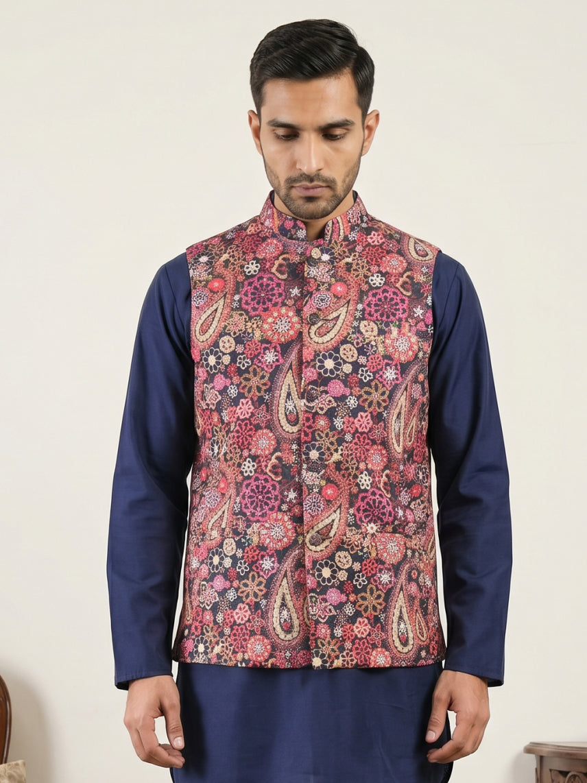 DesiQlo Men Printed Nehru Jacket and Kurta Pyjama Set...
