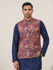 Paisley Floral Printed Cotton Blend Nehru Jacket ( 65WC 4167Multi )
