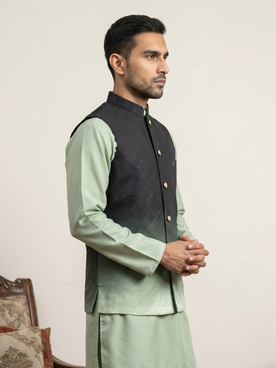 DesiQlo Men Solid Nehru Jacket and Kurta Pyjama Set - Black