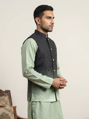 Ombre Textured Cotton Blend Nehru Jacket ( 65WC 4169Black )