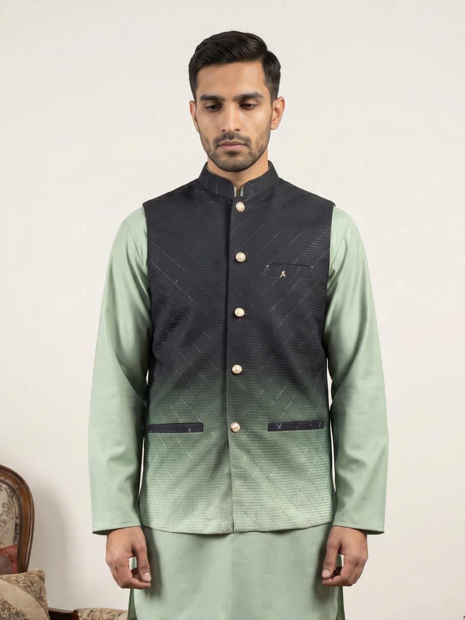 DesiQlo Men Solid Nehru Jacket and Kurta Pyjama Set - Black