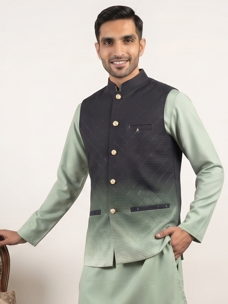 DesiQlo Men Solid Nehru Jacket and Kurta Pyjama Set - Black