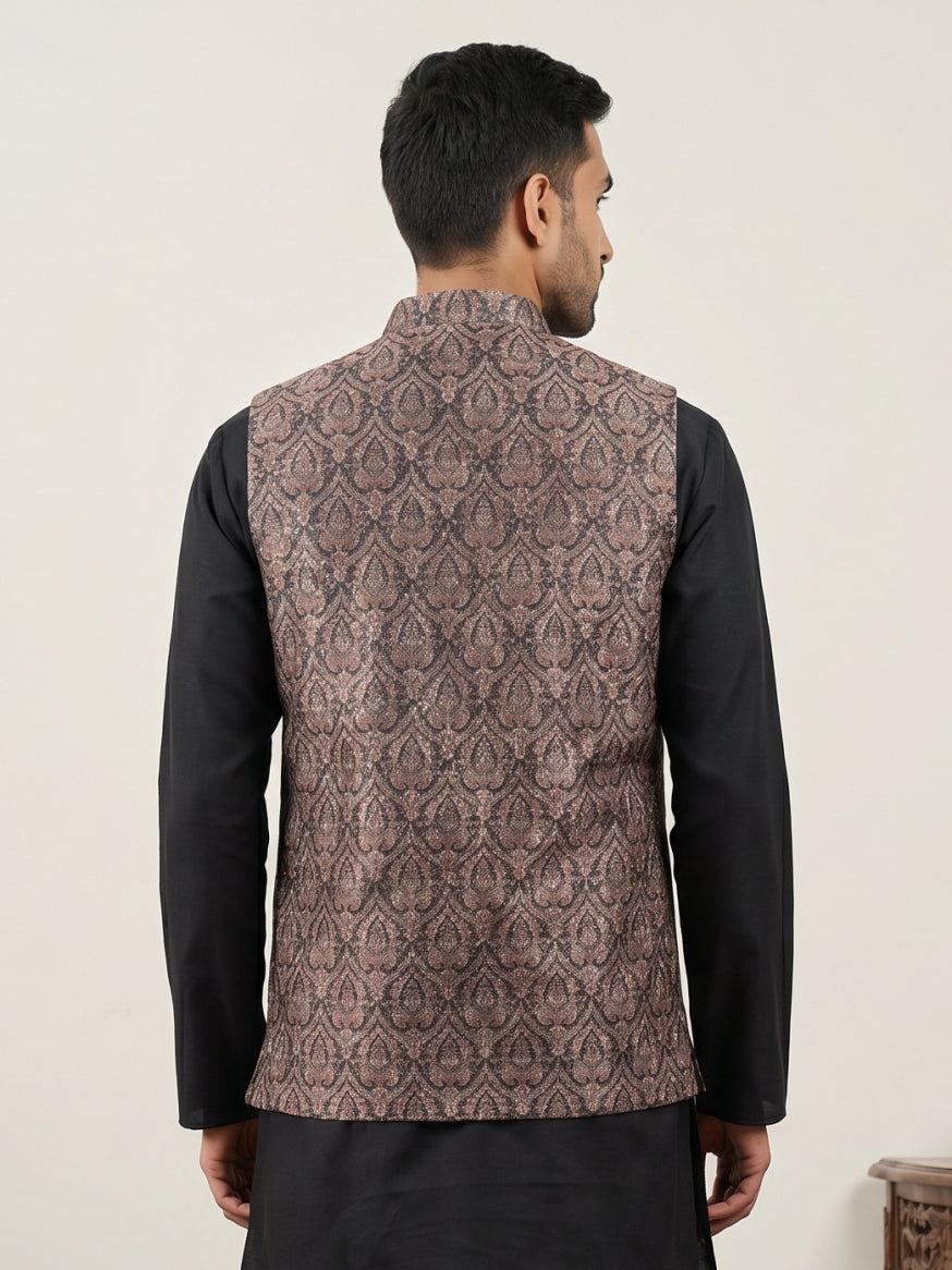 DesiQlo Men Embroidered Nehru Jacket and Kurta Pyjama S - 65WC_4170Bro