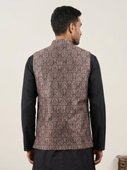 Traditional Embroidered Cotton Blend Nehru Jacket ( 65WC 4170Brown )