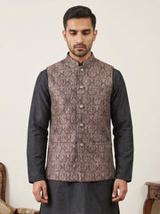 Traditional Embroidered Cotton Blend Nehru Jacket ( 65WC 4170Brown )