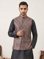 Traditional Embroidered Cotton Blend Nehru Jacket ( 65WC 4170Brown )