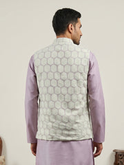 Geometric Embroidered Cotton Blend Nehru Jacket ( 65WC 4171Off-White )