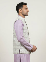 Geometric Embroidered Cotton Blend Nehru Jacket ( 65WC 4171Off-White )
