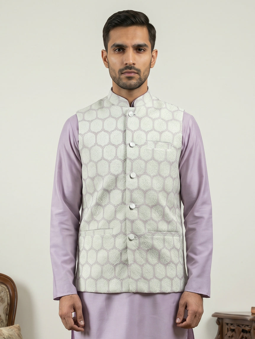 DesiQlo Men Embroidered Nehru Jacket and Kurta Pyjama S - 65WC_4171Off